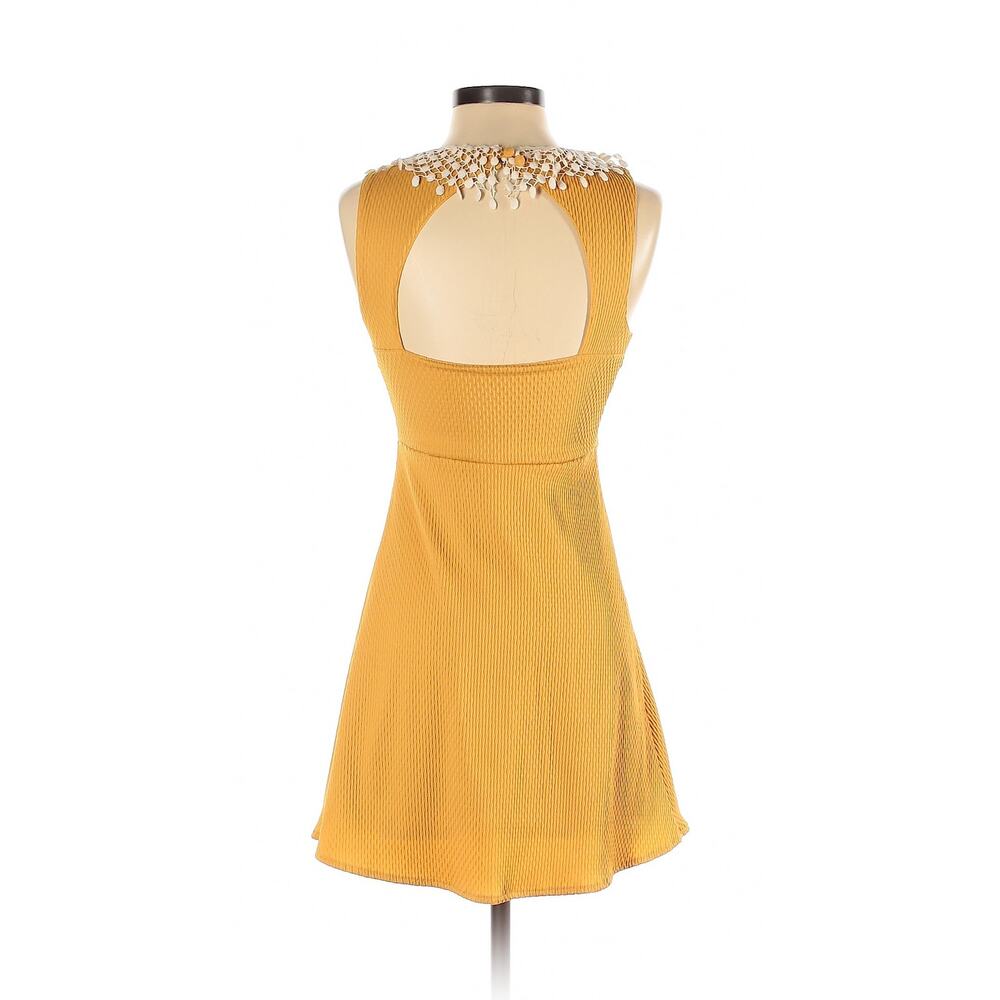 ๐ Free People Mustard Yellow Orange Crochet Collar Keyhole Back Mini Dress XS - Picture 2 of 13